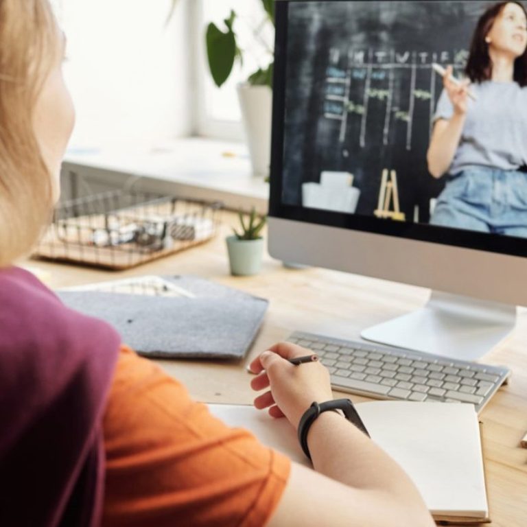 picture of a person on a computer viewing an online instructor